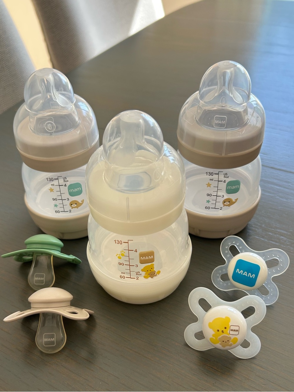 MAM Newborn Anti-Colic Bottles & Pacifier Bundle Neutral Colors